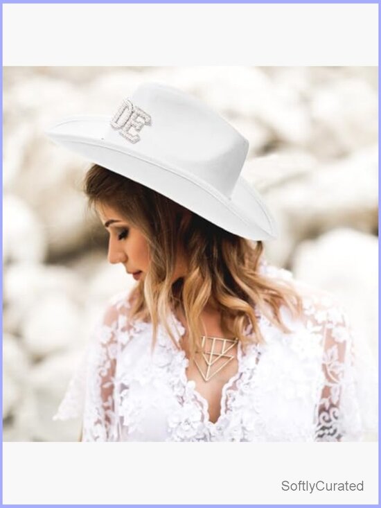 White Cowboy Hat with Veil for Bachelorette Party Wedding Bridal Shower main image 4